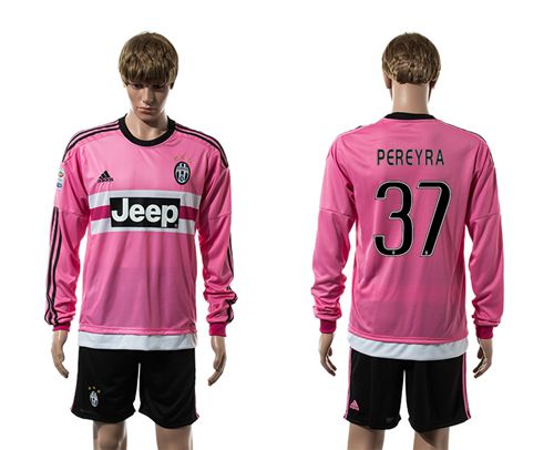 Juventus #37 Pereyra Pink Long Sleeves Soccer Club Jersey